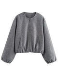 Advbridge Solid Zipper Woolen Coat Women Long Sleeve O Neck Lady Bomber Jacket Autumn Warm Pocket Female Street Chic Short Outwear