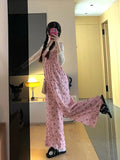 ADVBRIDGE  -  Braces Trousers Dopamine Pink Floral Fashion Women'S 2025 New Oversize Wide-Leg Casual Floor Mopping Pants Summer