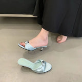 ADVBRIDGE  -  Green Heels Slippers Black Womens Sandals Silver Metals Crystals Low Heels Summer Shoes Leisure Ladies Stiletto Slippers