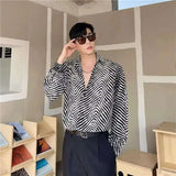 ADVBRIDGE  -  Men's Stripe Shirts New Summer Personalized Trendy Lapel Print Style Korean Male Long Sleeve Casual Shirt Tide 2025