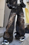 Advbridge Streetwear Men and Women Baggy Jeans Retro Distressed Ripped Jeans Hip Hop Punk Tie Dye Wide Leg Pants Casual Y2k Denim Trousers