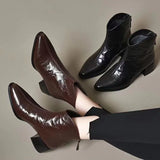 Advbridge Female Short Shoes Pointed Toe Brown Fur Leather Booties Elegant with Medium Heels Women's Ankle Boots Sale Y2k Autumn Chic Boot