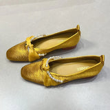 ADVBRIDGE  -  Elegant String Bead Silk Ribbon Knot Design Low Heel Mary Jane Shoes Woman French Style Yellow Square Toe Chunky Heel Loafers
