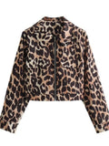 Advbridge Leopard Print Zipper Casual Women's Jacket Fashion Trend Lapel Long Sleeved Pocket Coat Autumn High Street Commute Lady Coats