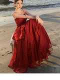 Advbridge Elegant Red Ruffles Party Dress for Women Sexy Spaghetti Strap Backless Slim Evening Dresses A-Line Casual Vestidos Long Robe
