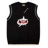 Advbridge Mens Sleeveless V-neck Vest Sweater Harajuku Vintage Color Matching Embroidery College Knit Pullover Women Casual Loose Jumpers