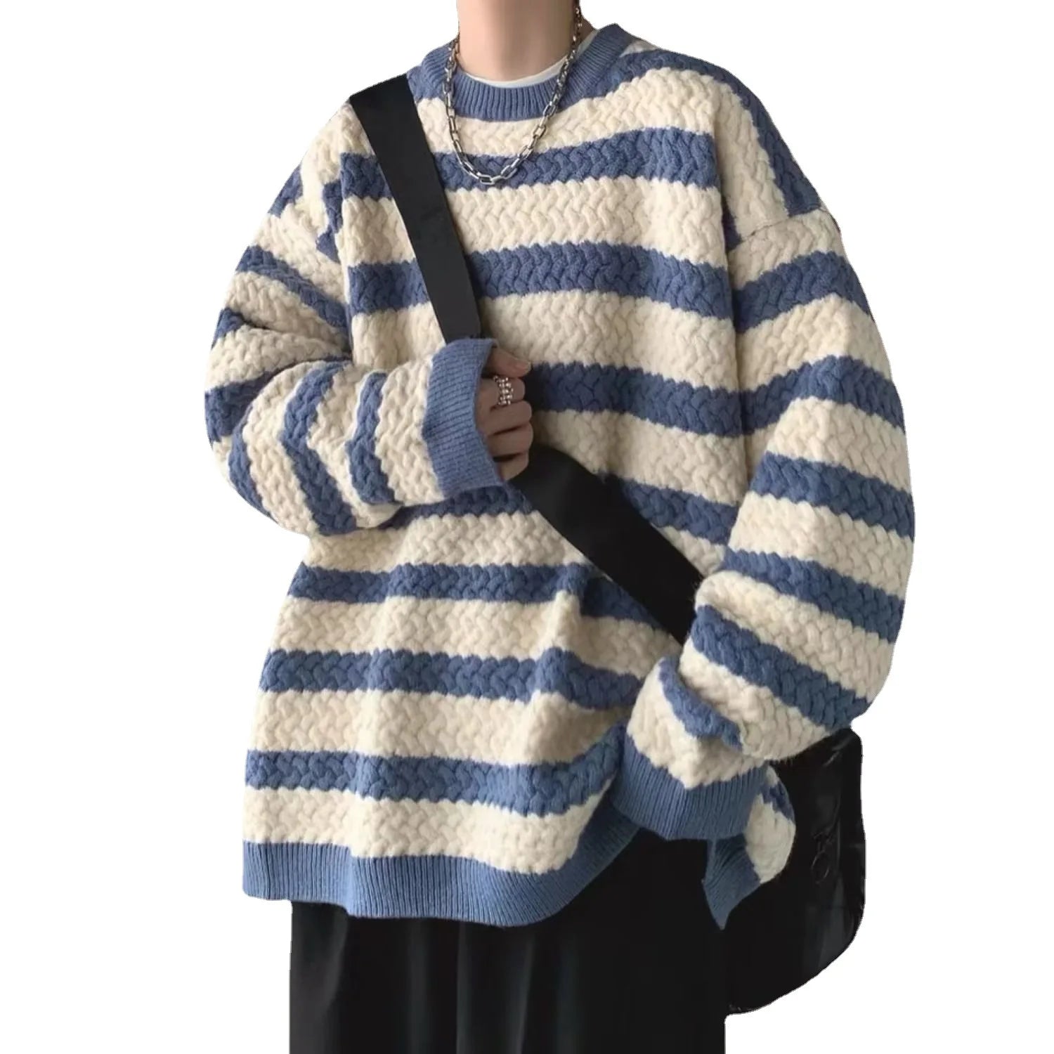 Advbridge Winter Round Neck Striped Sweater Men Korean Fashion Couple Casual Long Sleeve harajuku Knitted Sweater Men Streetwear Sweaters