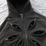 ADVBRIDGE  -  New Y2K Harajuku Retro Hoodie Men and Women Rock Hip Hood Eyes Patchwork Zipper Hood Fashion Street Clothing Casual Jacket Tops