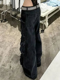 Advbridge Casual jeans American washed multi-pocket work jeans Y2K retro women's street black straight-leg loose wide-leg pants