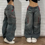 Advbridge American High Street Straight Jeans Ladies Y2K New Retro Design Stitching High Waist Fashion Loose Mop Pants Wide-leg Pants Tide