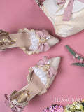 Advbridge Gorgeous Elegant Retro Court Style Cosplay Lolita Victorian Girl Lace Ruffled Pearl Gem Bow Pointed 7cm High Heeled Shoes