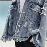Advbridge Men‘s Wintern outfits Fashion Blue Ripped Denim Jacket Y2K Distressed Streetwear Hip Hop Broken Hole Jeans Biker Jackets Men's Spring Jackets Advbridge Men‘s Wintern outfits