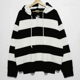 Advbridge Men's Clothing Pullovers Black Long Knit Sweater Male Striped Hoodies Over Fit Loose Thick Winter Spring Autumn Heated Old Order