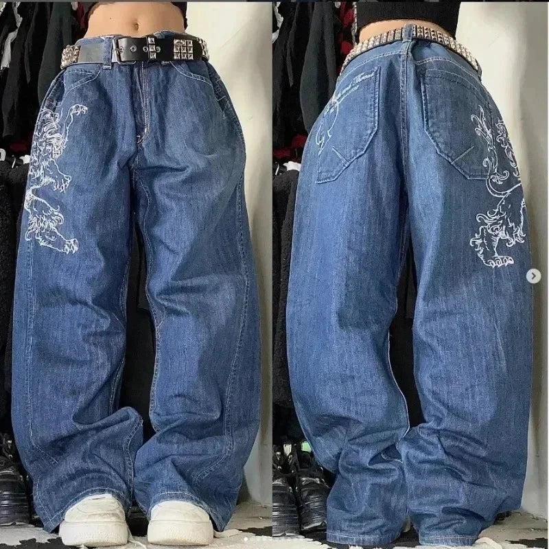 Street Retro Popular Straight Wide-leg Jeans Female Y2K Street Harajuku Hip-hop Joker Mop Baggy High-waisted Denim Trousers