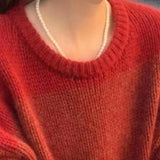 Advbridge Autumn Winter Women's Fashion Contrast Color Gradient Sweaters Korean Round Neck Loose Fit Spliced Knitted Tops Female Clothing