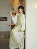 ADVBRIDGE  -  Women's New Chinese Style Retro Halter Dress Summer Green Tie-dye Printed Chic Dresses Elegant Women
