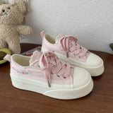 ADVBRIDGE  -  Summer Women Low Top Chunky Canvas Sneakers Embroidered Flowers White Shoes Student Casual Skate Shoes Height Increase