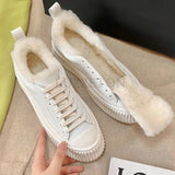 Advbridge Genuine Leather Thick Soled Round Toe Canvas Shoes for Women Comfortable Soft Casual Street Photography Versatile Board Shoes