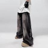 Advbridge American Style Oversized Pocket Retro Baggy Jeans Men Y2k Hip Hop Punk Wide Leg Straight Overalls Black Denim Pants Streetwear