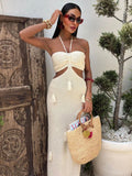 ADVBRIDGE  -  Sexy Knitted Tube Halter Long Dresses Women Casual Slim Backless Lace Up High Waist Beach Dress Female 2025 Chic Holiday Vestido