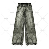 Advbridge High Street Retro Washed Tie-Dye Distressed Jeans Men Women American Hip-Hop Rap High Waist Loose Jeans Casual Straight Pants
