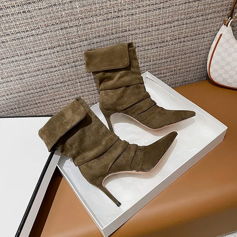 Advbridge New Ankle Boots For Women Fashion Pointed Toe High Heels Women Shoes Winter Boots Women Fashion Thin Heels Botines Mujer