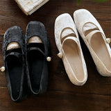 Advbridge Lamb skin Chinese style new Chinese Mary Jane shoes women's spring and summer new pearl square head line with low heel cheongsam