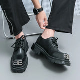 Advbridge Fashion Square Toe Italy Black Leather Shoes Men Formal Dress Oxford Men Footwear Casual Party Shoes Thick Bottom Derby Shoes