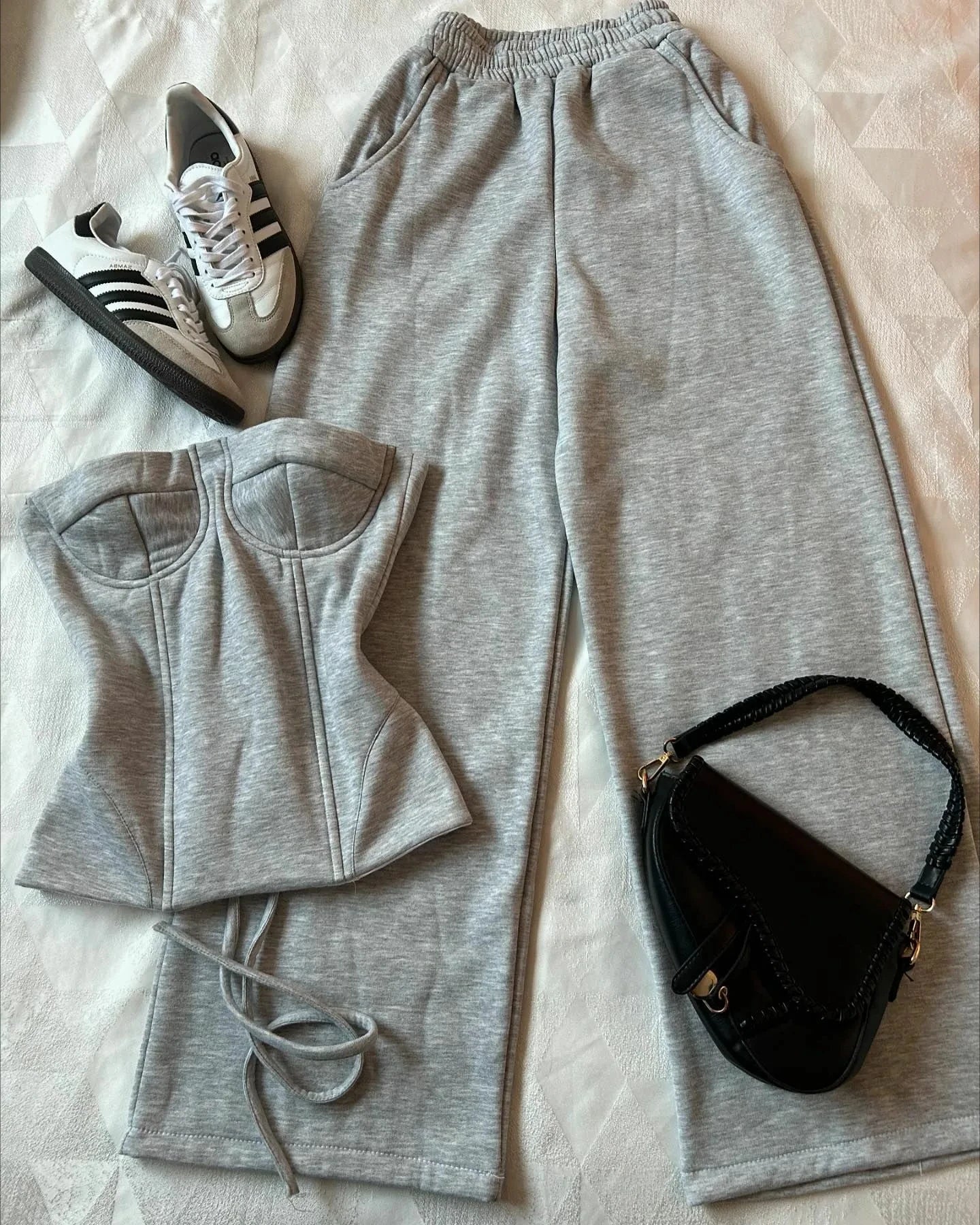 Advbridge Womens Two Piece Y2K Clothing Gothic Fashion Harajuku Sexy Slim Tube Top Retro Gray High Waisted Sweatpants Casual Suit