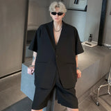 Advbridge Casual Short Sleeved V-neck Suit 2024 Summer Solid Color Jacket Shorts Korean Style Streetwear Two Pieces Suit Men Clothing