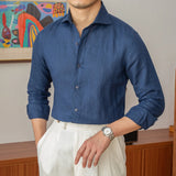 ADVBRIDGE  -  Three Summer Thin Fashionable Long-sleeved Shirt Breathable 100 Linen Slim-fit All-match Casual Shirt Trendy for Men