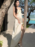 Advbridge Sexy Halter Womens Dresses Elegant Hollow Out Backless Lace-up Birthday Party Dress Summer Holiday Beach Vestidos Long Robe New