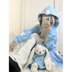 Advbridge Kawaii Hoodies Women Japanese Y2k Star Girl Pink Harajuku Gothic Angel Zipper Sweatshirts Oversize Cutecore Lolita Tops