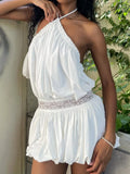 ADVBRIDGE  -  Holiday Patchwork Lace Halter Dress Sexy Slim Bandage Sleeveless Backless Mini Dresses For Women 2025 Summer Fashion
