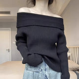 Advbridge Harajuku Slash Neck Solid Sweaters Grunge Vintage Women Bottoming Pullovers Off Shoulder Y2k Aesthetic Casual Knitted Jumper