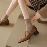 Advbridge new Spring women pumps natural leather 22-24.5cm length sheepskin t-tied pointed toe Buckle Mary Jane shoes T-strap