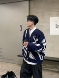 Advbridge Men's Clothing V Neck Blue Cardigan Graphic Knit Sweater Male New in Sheap Aesthetic Meme Maletry Large Big Size Korean Fashion