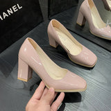 ADVBRIDGE  -  New Retro Pumps Women Temperament Square Toe Thick Heel Ladies Dress Shoes High-heeled OL Fashion High Heels Pumps Plus Size 43