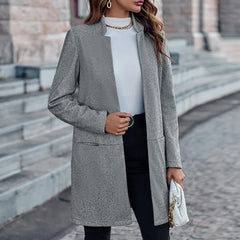 Advbridge Fashion Women Long Sleeve Trend Outwear Office Lady Solid Stand Collar Slim Blazer Cardigan Commute Pocket Texture Autumn Coats