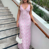 ADVBRIDGE  -  Elegant Solid Party Dress Luxury Sleeveless Deep V Suspender Evening Dress Temperament High Waist Lace Embroidery Bodycon Dress