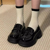 ADVBRIDGE  -  Women's Retro British Style Black Leather Shoes 34-46 Large Size Uniform Single Shoes Thick Bottom Flat Heels round Toe