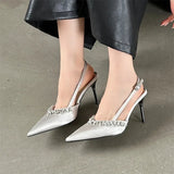 ADVBRIDGE  -  Satin CRYSTAL Rhinestone Women Pumps Fashion Slingbacks Buckle Strap Bridal Thin Heels Shoes Zapatillas De Mujer