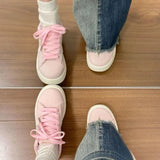 ADVBRIDGE  -  Minimalist Style Skateboard Shoes Pink Round Toe Versatile Womens Casual Shoes Lace Up Thick Sole Chic Ladies Shoes