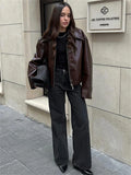 Advbridge High Street Loose Female PU Coat Casual Zipper Slim High Waist Long Sleeve Patchwork Fashion Clothes Women Autumn Outwear