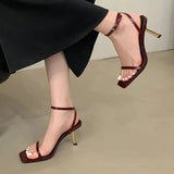 ADVBRIDGE  -  7cm Stiletto Heel Sandals Blue Belt Heels Party Dress Shoes Woman Burgundy Sandals  Summer Stilettos Mujer 2025 Tendencia
