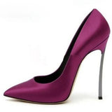 Advbridge Black White Zebra Horsehair Blade Heels Pumps Woman 12cm Metal Stiletto High Heels Purple Silk Shallow Cut Slip On Party Shoes