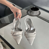 Advbridge High Quality Satin Pleat Pointed Toe Pumps Women Slingbacks Thin Heels Shoes Sexy Banquet Party Female Sandals