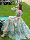Advbridge French Vintage Floral Midi Dress Women Organza Elegant Casual Party Fairy Dress Casual Holiday Princess Dress Women Summer 2024