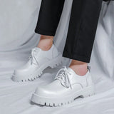 Advbridge Men Korea Leather Platform Oxfords Slip On Thick Tottom For Male Derby Shoes Casual Loafers Mens Square Toe Formal Dress Shoes