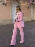 Advbridge Pink Blazer Suit Floor Length Pants 2 Piece Set Women Single Button Coat Straight Pants Sets  Spring Fashion Commuting Suits